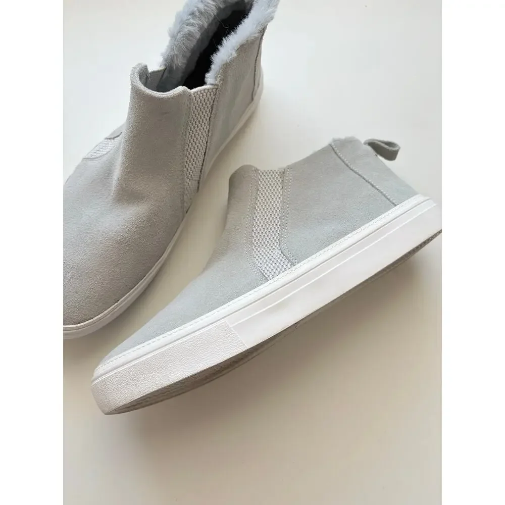 Toms Bryce Gray Suede Faux Fur Ankle Boots Size 11 Casual Slip On